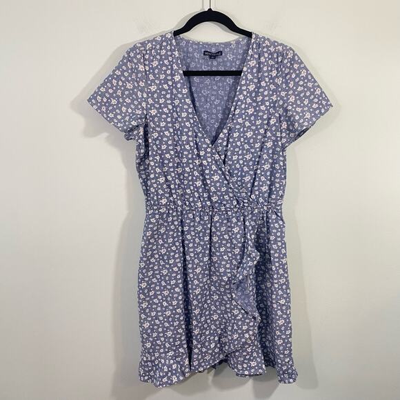 J Crew Women's Chambray Mini Floral Faux Wrap Dress Size S - Picture 1 of 7